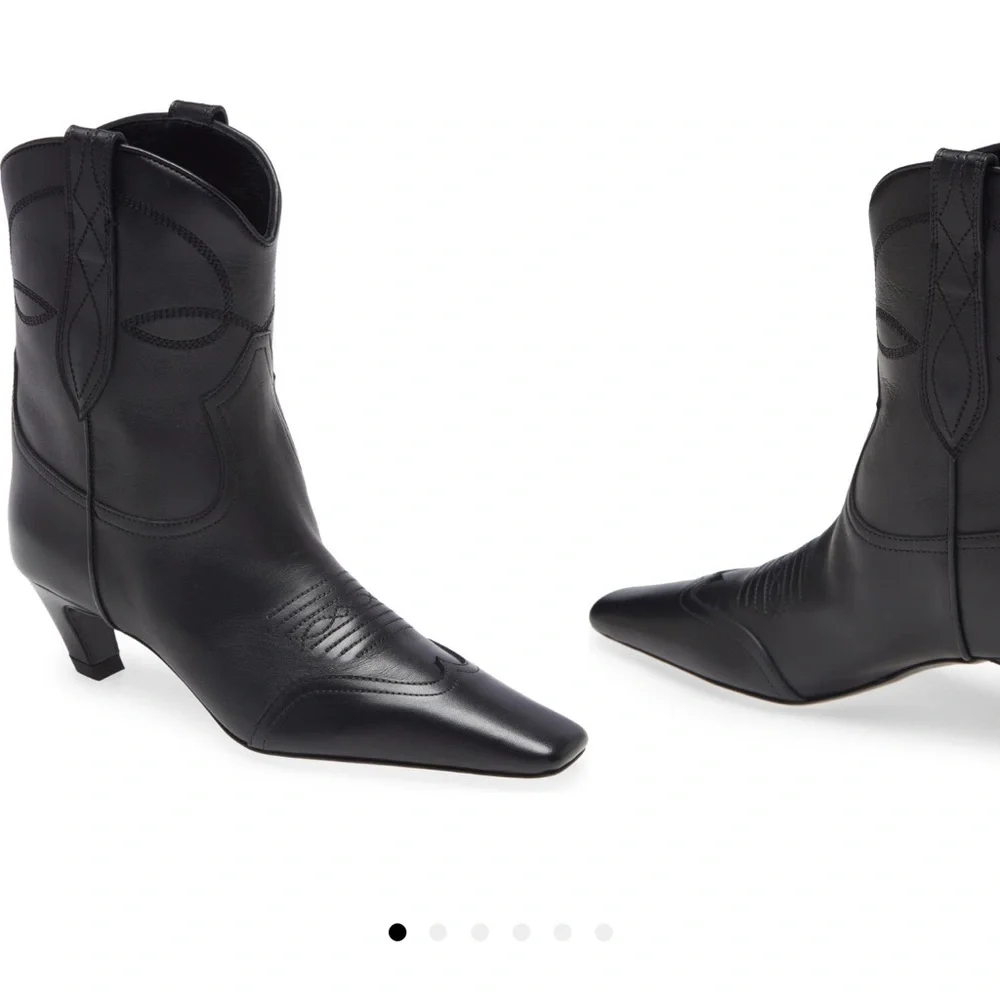 Khaite Dallas Black Leather Ankle Boots Bootie Size 37 Short Western - Picture 1 of 11